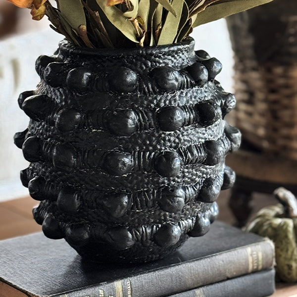 Handcrafted Textured Outdoor Matte Black Planters, Set of 3