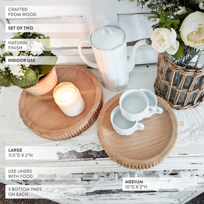 Fluted Wooden Display Trays, Set of Two