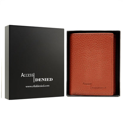 Genuine Leather Trifold Wallet – Flip-Up Dual ID Windows, RFID Blocking
