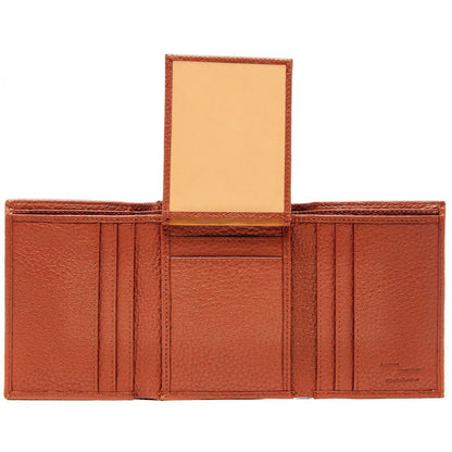 Genuine Leather Trifold Wallet – Flip-Up Dual ID Windows, RFID Blocking