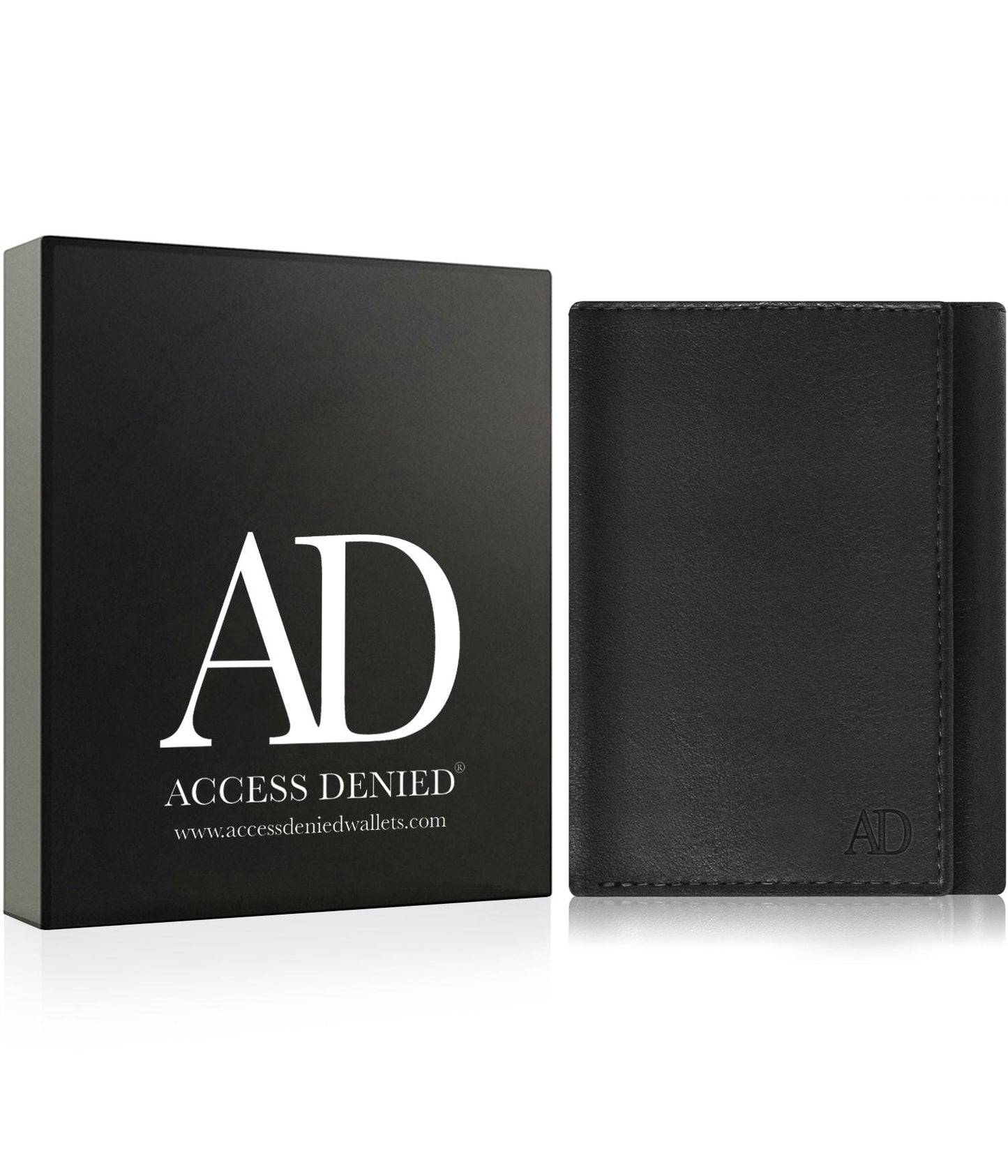 Genuine Leather Trifold Wallet – Flip-Up Dual ID Windows, RFID Blocking
