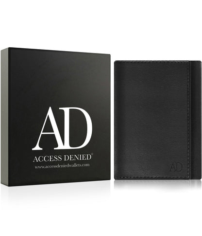 Genuine Leather Trifold Wallet – Flip-Up Dual ID Windows, RFID Blocking
