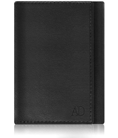 Genuine Leather Trifold Wallet – Flip-Up Dual ID Windows, RFID Blocking