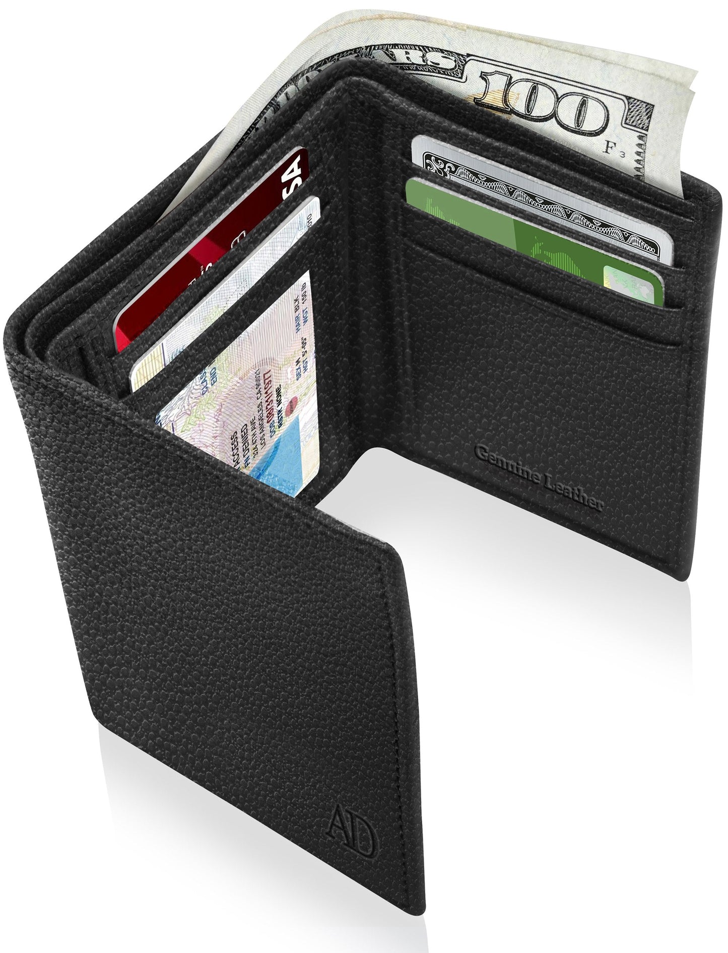 Genuine Leather Trifold Wallet – ID Window, 7 Card Slots, RFID Blocking
