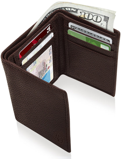 Genuine Leather Trifold Wallet – ID Window, 7 Card Slots, RFID Blocking