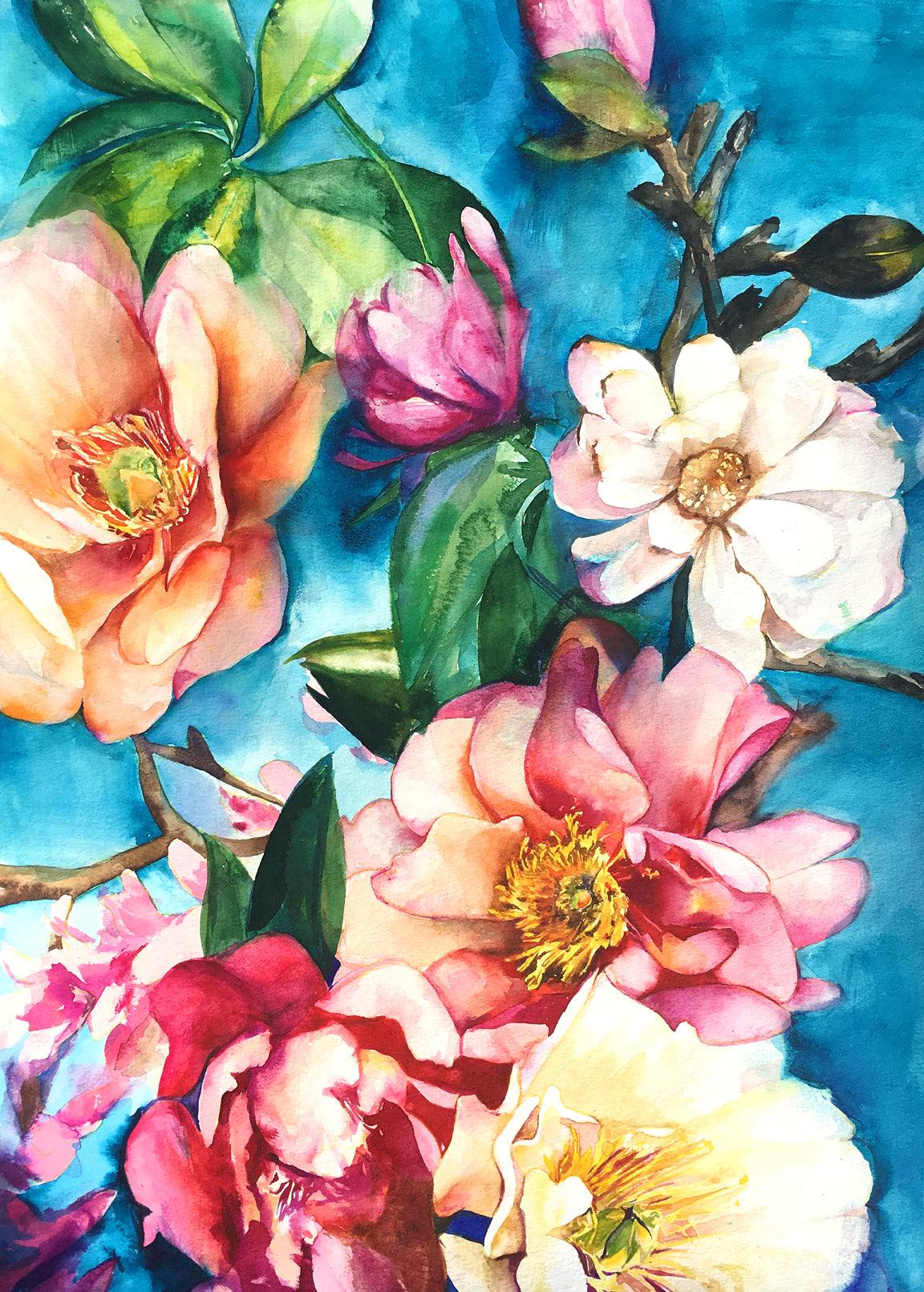 Tropical Floral Art Print – Bright Exotic Bloom Still Life Illustration, Archival Quality, Ready to Hang