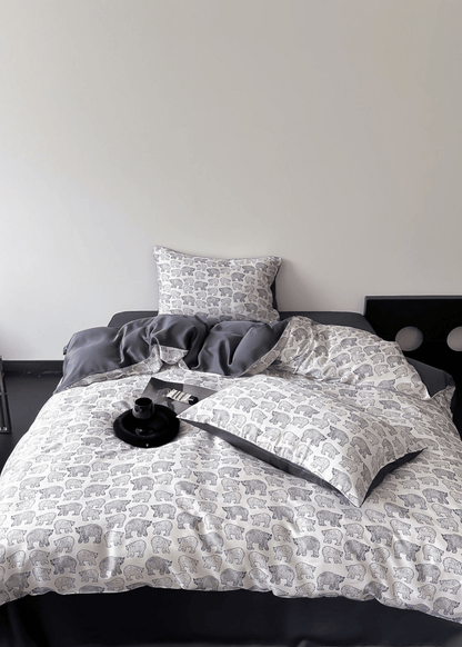 Twilight Zone Silky Tencel Bedding Set / White + Gray