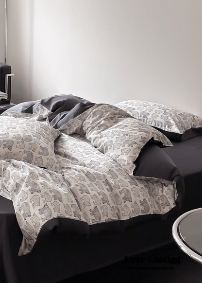 Twilight Zone Silky Tencel Bedding Set / White + Gray