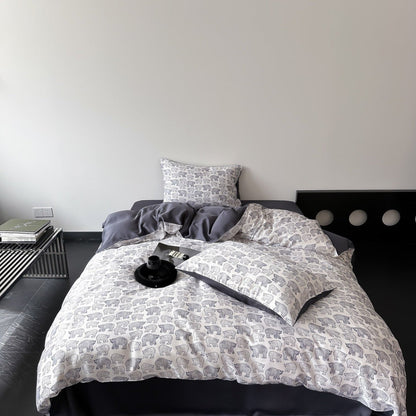 Twilight Zone Silky Tencel Bedding Set / White + Gray