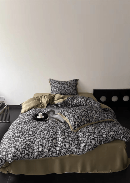 Twilight Zone Silky Tencel Bedding Set / White + Gray