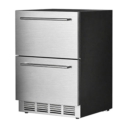 Kismile 24 Inch Built-In Double Drawer Refrigerator, 5.0 Cu.Ft Under Counter Beverage Fridge for Wine & Beer, Stainless Stee