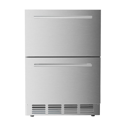 Kismile 24 Inch Built-In Double Drawer Refrigerator, 5.0 Cu.Ft Under Counter Beverage Fridge for Wine & Beer, Stainless Stee