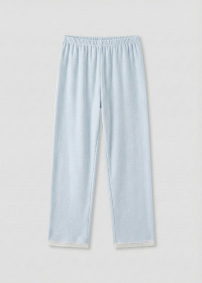 Rosy Velvet Coquette Lace Pajama Set / Blue