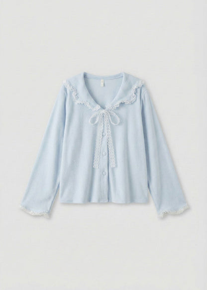 Rosy Velvet Coquette Lace Pajama Set / Blue