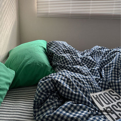 Vintage Deep Blue Gingham Bedding Set