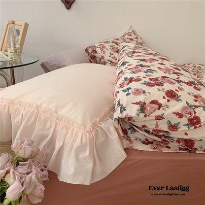 Vintage Floral Jersey Knit Bedding Set / Rust Pink