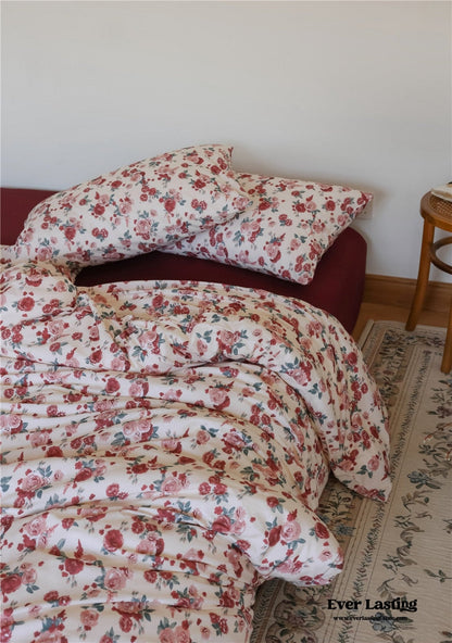 Vintage Floral Jersey Knit Bedding Set / Rust Pink