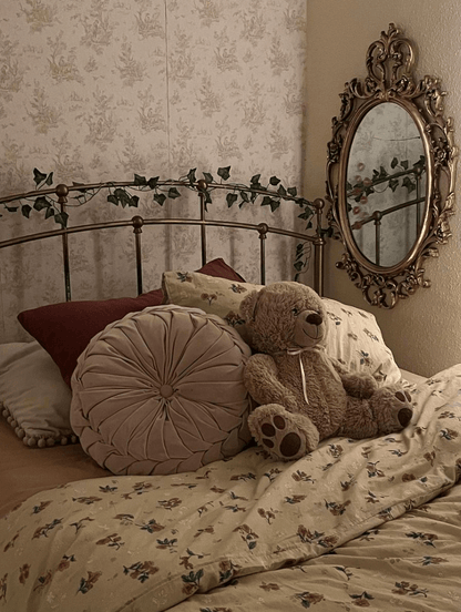 Vintage Inspired Floral Bedding Set / Brown + Beige