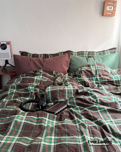 Vintage Plaid Bedding Set / Green & Brown