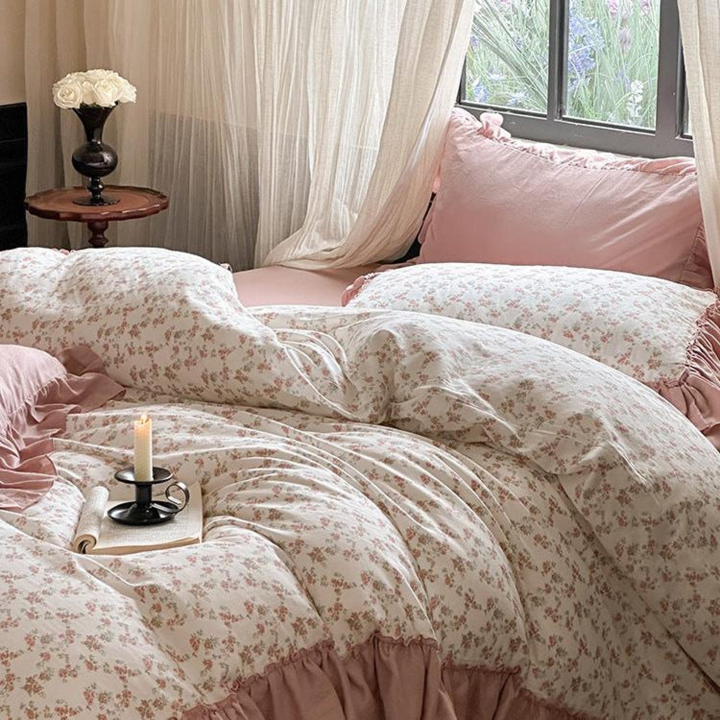 Vivienne Floral Double Gauze Bedding Set / Blush Pink
