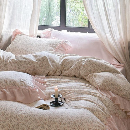 Vivienne Floral Double Gauze Bedding Set / Blush Pink