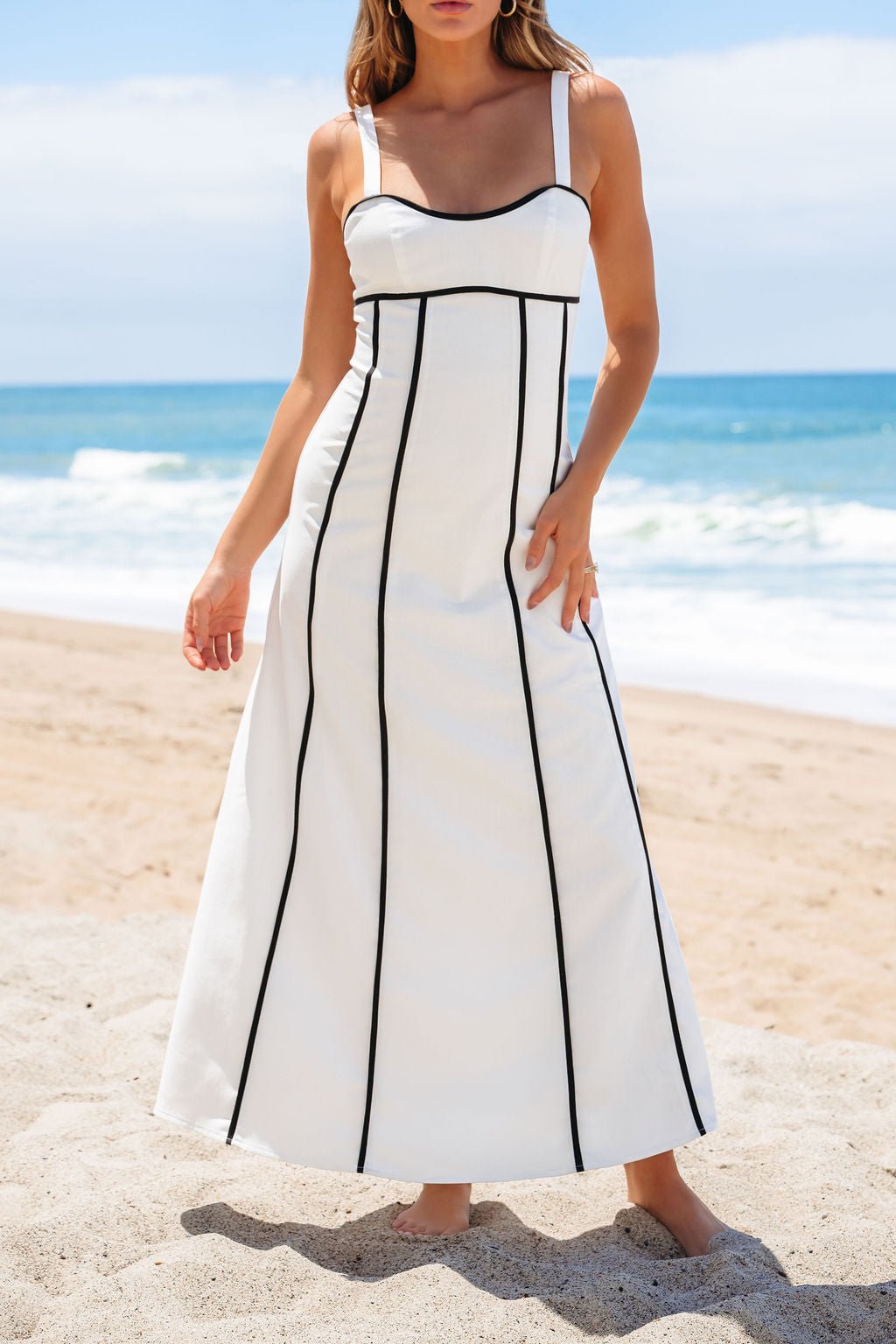 White and Black Trim Detail Maxi Dress - FINAL SALE