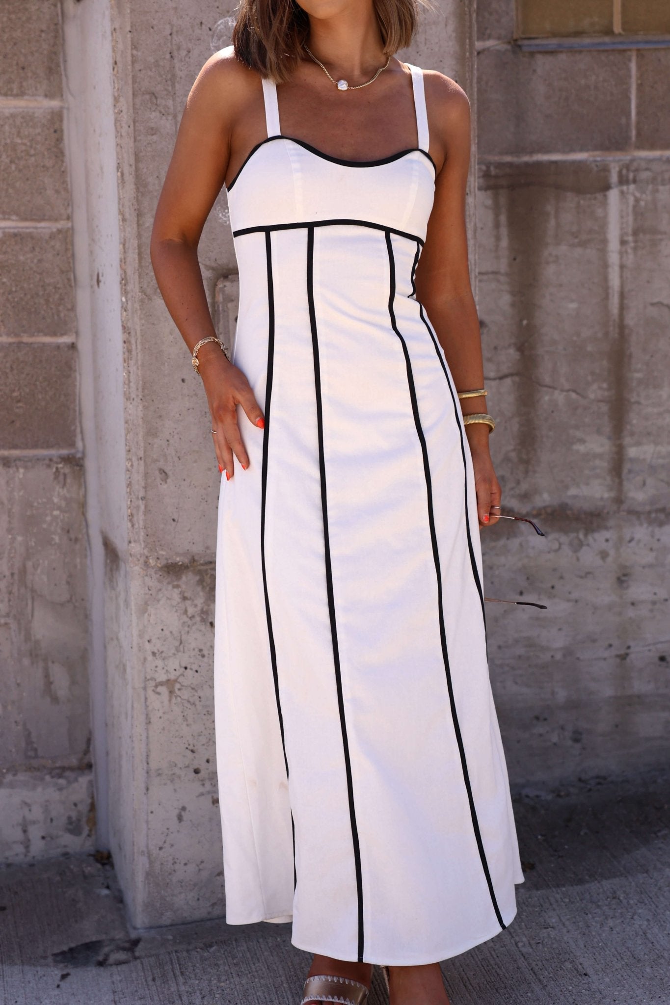 White and Black Trim Detail Maxi Dress - FINAL SALE