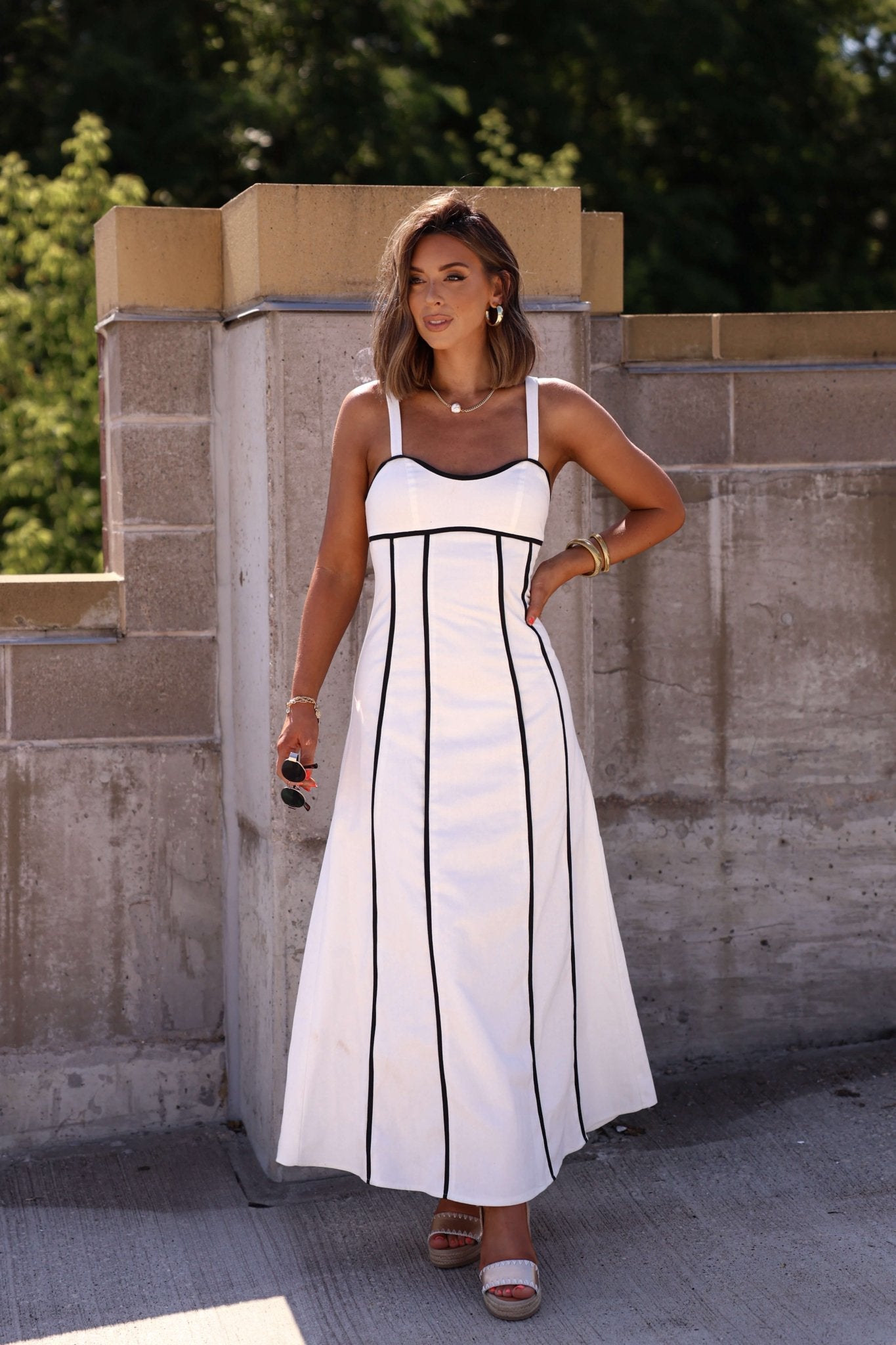 White and Black Trim Detail Maxi Dress - FINAL SALE