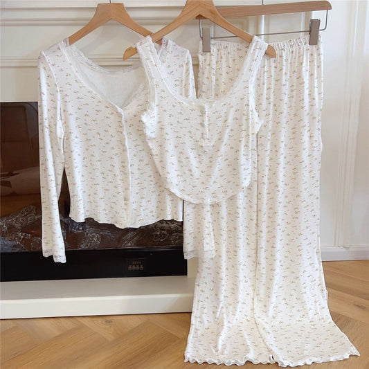 White Floral Pajama Set