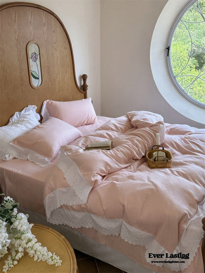 White Ruffle Lace Bedding Set / Purple