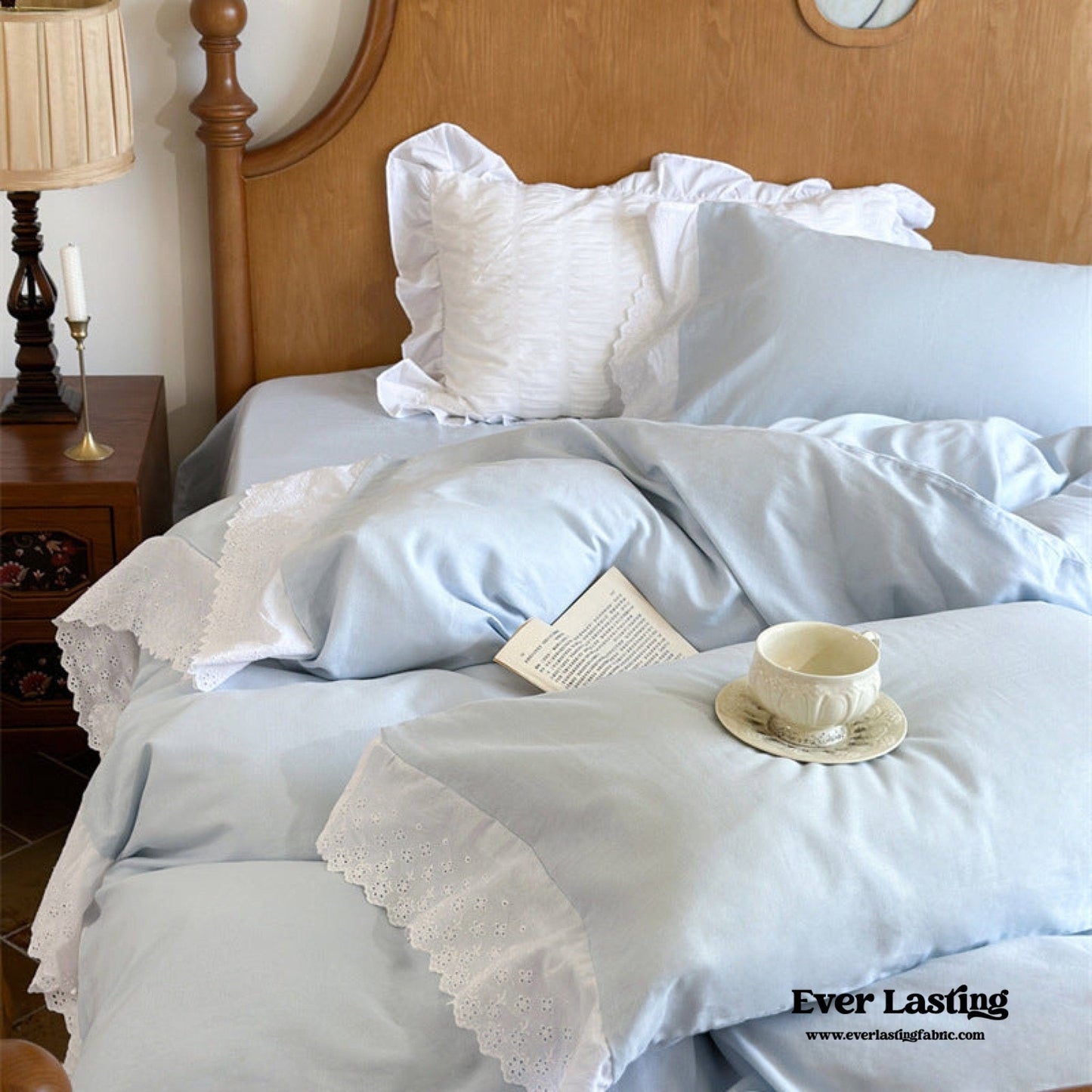 White Ruffle Lace Bedding Set / Yellow