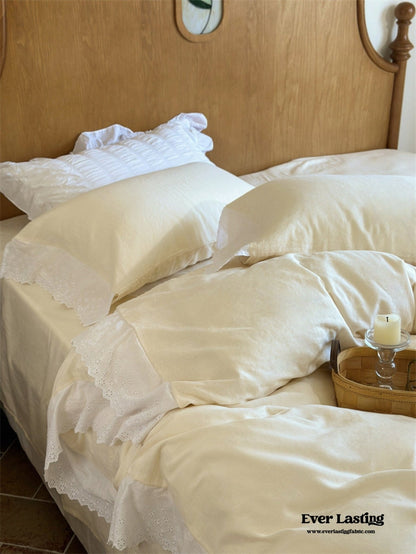 White Ruffle Lace Bedding Set / Yellow
