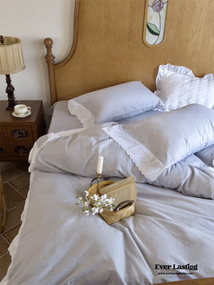 White Ruffle Lace Bedding Set / Yellow