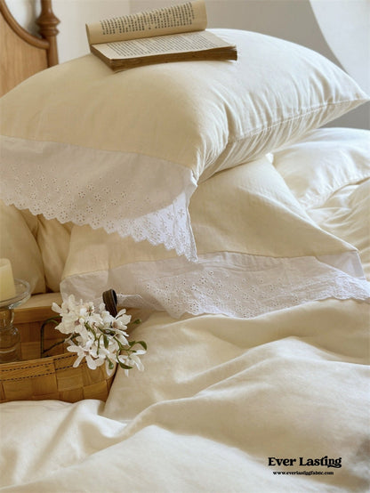 White Ruffle Lace Bedding Set / Yellow