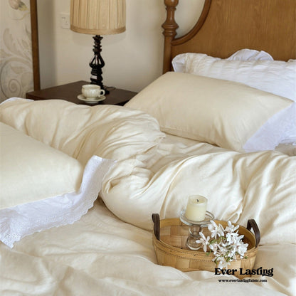 White Ruffle Lace Bedding Set / Yellow