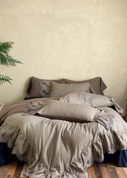Willa Retro Double Gauze Gingham Bedding Set / Brown