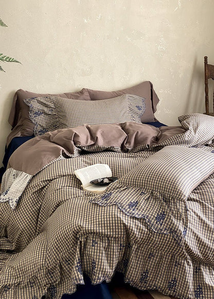 Willa Retro Double Gauze Gingham Bedding Set / Brown