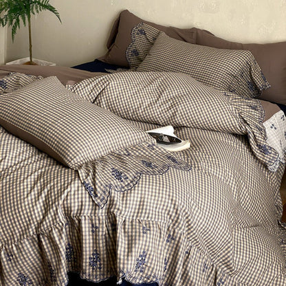 Willa Retro Double Gauze Gingham Bedding Set / Brown