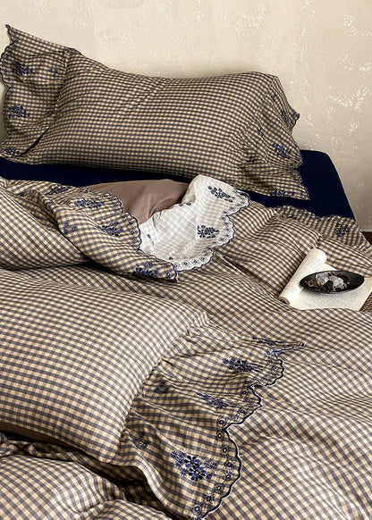 Willa Retro Double Gauze Gingham Bedding Set / Brown