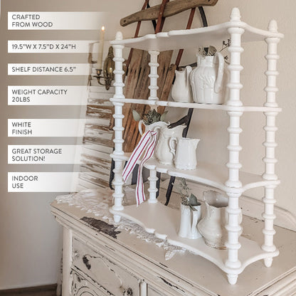 24 Inch White Spindle Wood Shelf