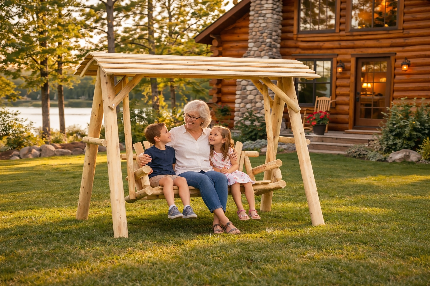 Wooden Porch Swing with Canopy