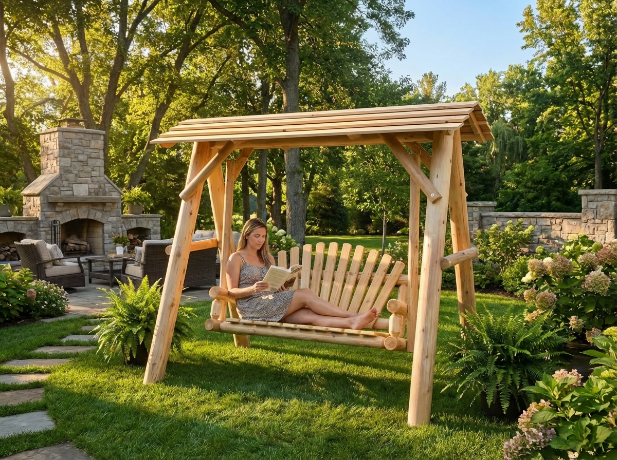Wooden Porch Swing with Canopy