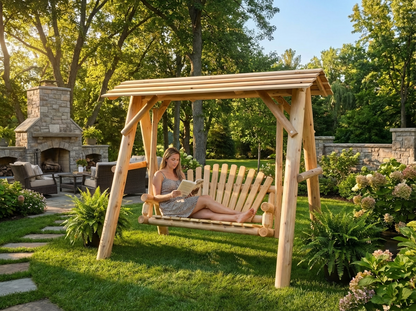 Wooden Porch Swing with Canopy