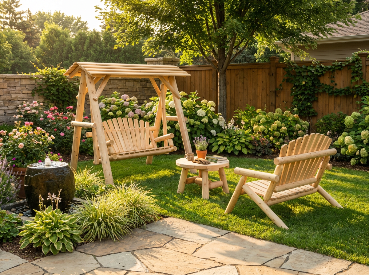 Wooden Porch Swing with Canopy