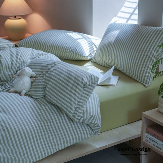 Wren Fresh Striped Jersey Knit Bedding Set / Green