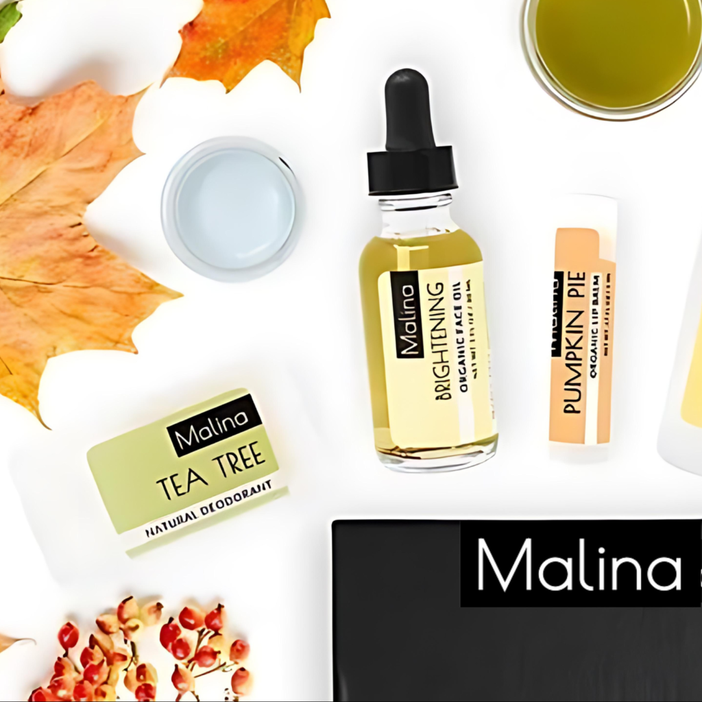 Malina Organix Skincare products and logo